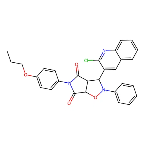 3-(2-chloroquinolin-3-yl)-2-phenyl-5-(4-propoxyphenyl)-3a,6a-dihydro-3H-pyrrolo[3,4-d][1,2]oxazole-4,6-dione structure