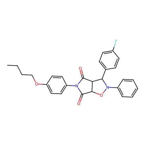 3-(4-butoxyphenyl)-8-(4-fluorophenyl)-7-phenyl-6-oxa-3,7-diazabicyclo[3.3.0]octane-2,4-dione structure
