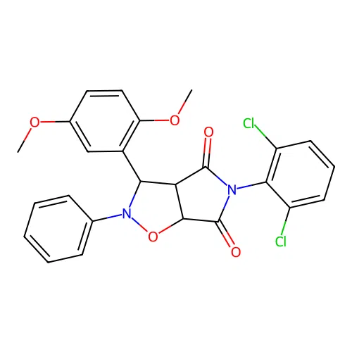 5-(2,6-dichlorophenyl)-3-(2,5-dimethoxyphenyl)-2-phenyl-3a,6a-dihydro-3H-pyrrolo[3,4-d][1,2]oxazole-4,6-dione structure