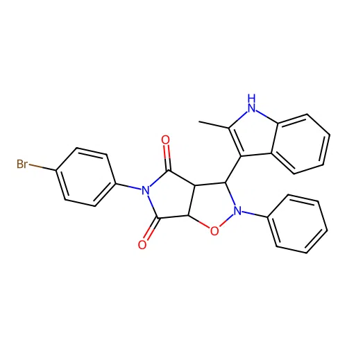5-(4-bromophenyl)-3-(2-methyl-1H-indol-3-yl)-2-phenyl-3a,6a-dihydro-3H-pyrrolo[3,4-d][1,2]oxazole-4,6-dione structure
