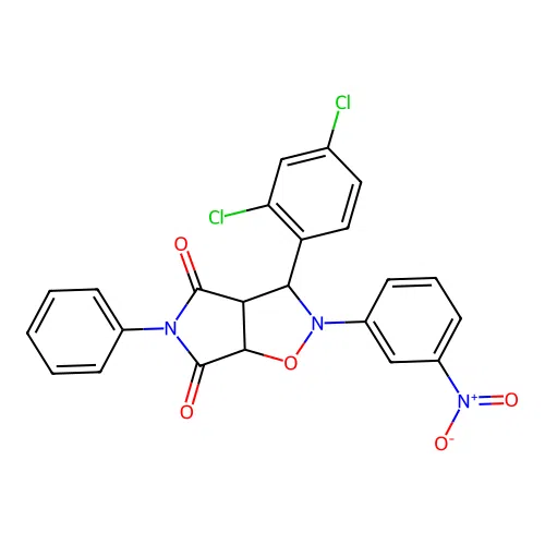 3-(2,4-dichlorophenyl)-2-(3-nitrophenyl)-5-phenyl-3a,6a-dihydro-3H-pyrrolo[3,4-d][1,2]oxazole-4,6-dione structure