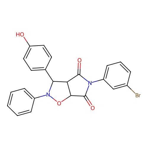 3-(3-bromophenyl)-8-(4-hydroxyphenyl)-7-phenyl-6-oxa-3,7-diazabicyclo[3.3.0]octane-2,4-dione structure