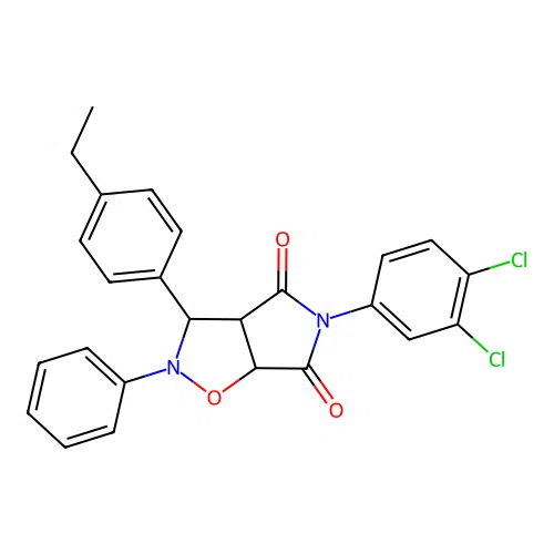 3-(3,4-dichlorophenyl)-8-(4-ethylphenyl)-7-phenyl-6-oxa-3,7-diazabicyclo[3.3.0]octane-2,4-dione structure