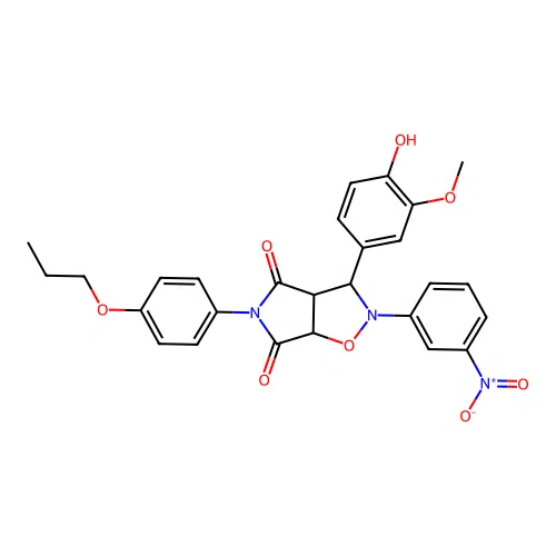 3-(4-hydroxy-3-methoxyphenyl)-2-(3-nitrophenyl)-5-(4-propoxyphenyl)-3a,6a-dihydro-3H-pyrrolo[3,4-d][1,2]oxazole-4,6-dione structure