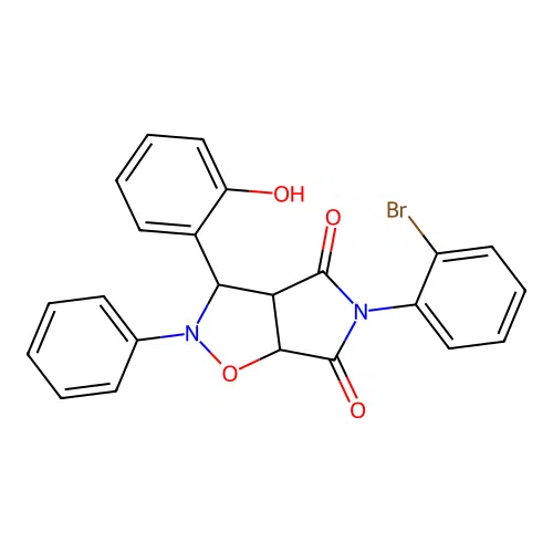 3-(2-bromophenyl)-8-(2-hydroxyphenyl)-7-phenyl-6-oxa-3,7-diazabicyclo[3.3.0]octane-2,4-dione structure