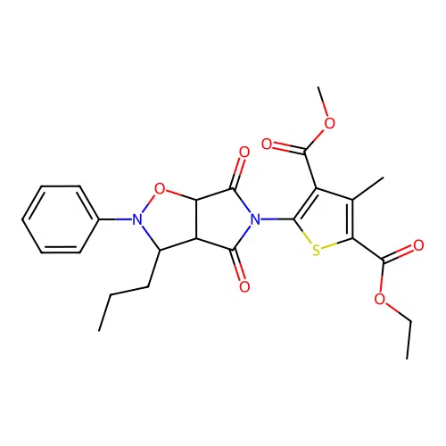 2-ethyl 4-methyl 5-(4,6-dioxo-2-phenyl-3-propylhexahydro-5H-pyrrolo[3,4-d][1,2]oxazol-5-yl)-3-methylthiophene-2,4-dicarboxylate structure