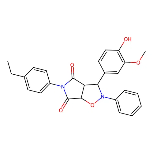 5-(4-ethylphenyl)-3-(4-hydroxy-3-methoxyphenyl)-2-phenyl-3a,6a-dihydro-3H-pyrrolo[3,4-d][1,2]oxazole-4,6-dione structure