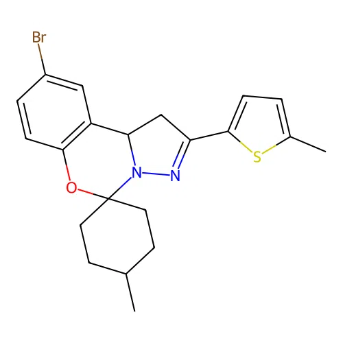 9'-bromo-4-methyl-2'-(5-methylthiophen-2-yl)-1',10b'-dihydrospiro[cyclohexane-1,5'-pyrazolo[1,5-c][1,3]benzoxazine] structure