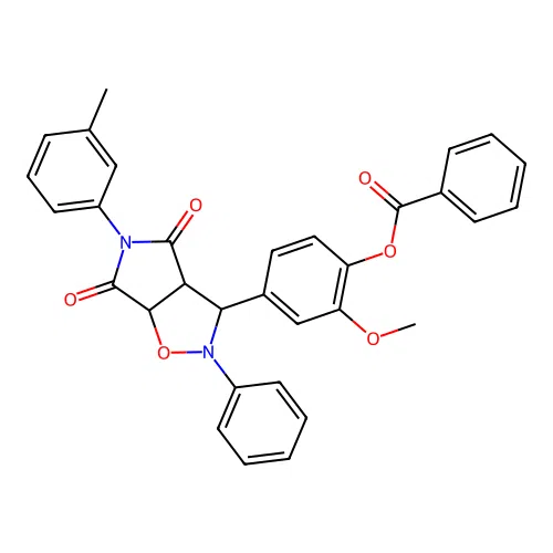 [2-methoxy-4-[5-(3-methylphenyl)-4,6-dioxo-2-phenyl-3a,6a-dihydro-3H-pyrrolo[3,4-d][1,2]oxazol-3-yl]phenyl] benzoate structure