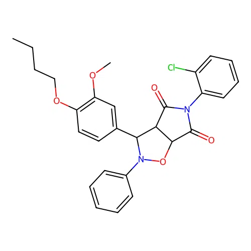 3-(4-butoxy-3-methoxyphenyl)-5-(2-chlorophenyl)-2-phenyl-3a,6a-dihydro-3H-pyrrolo[3,4-d][1,2]oxazole-4,6-dione structure