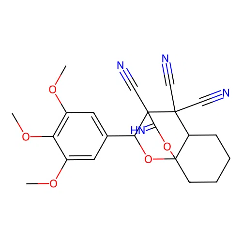 2-imino-10-(3,4,5-trimethoxyphenyl)hexahydro-8a,3-(epoxymethano)chromene-3,4,4(4aH)-tricarbonitrile structure