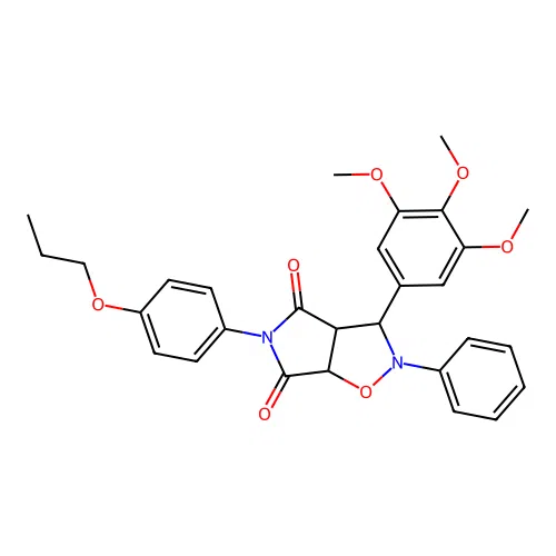 2-phenyl-5-(4-propoxyphenyl)-3-(3,4,5-trimethoxyphenyl)-3a,6a-dihydro-3H-pyrrolo[3,4-d][1,2]oxazole-4,6-dione structure