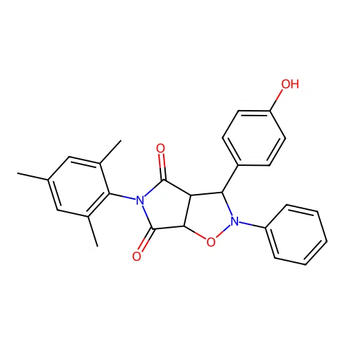 3-(4-hydroxyphenyl)-2-phenyl-5-(2,4,6-trimethylphenyl)-3a,6a-dihydro-3H-pyrrolo[3,4-d][1,2]oxazole-4,6-dione structure