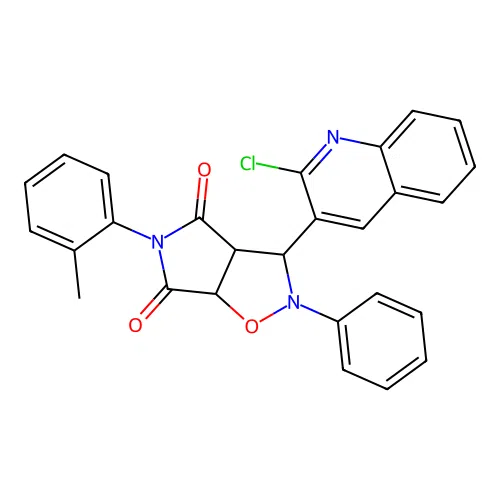 3-(2-chloroquinolin-3-yl)-2-phenyl-5-(o-tolyl)dihydro-2H-pyrrolo[3,4-d]isoxazole-4,6(5H,6aH)-dione structure