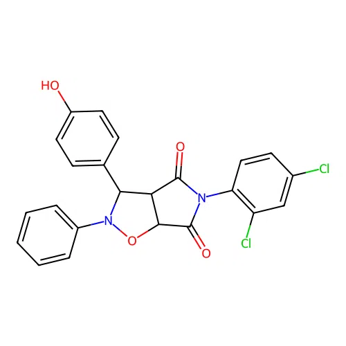3-(2,4-dichlorophenyl)-8-(4-hydroxyphenyl)-7-phenyl-6-oxa-3,7-diazabicyclo[3.3.0]octane-2,4-dione structure