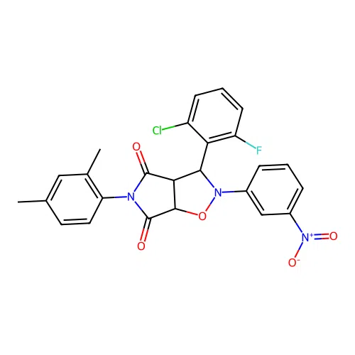 3-(2-chloro-6-fluorophenyl)-5-(2,4-dimethylphenyl)-2-(3-nitrophenyl)-3a,6a-dihydro-3H-pyrrolo[3,4-d][1,2]oxazole-4,6-dione structure