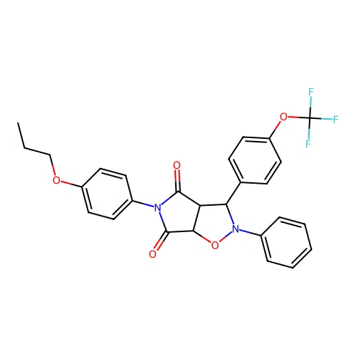 2-phenyl-5-(4-propoxyphenyl)-3-(4-(trifluoromethoxy)phenyl)dihydro-2H-pyrrolo[3,4-d]isoxazole-4,6(5H,6aH)-dione structure