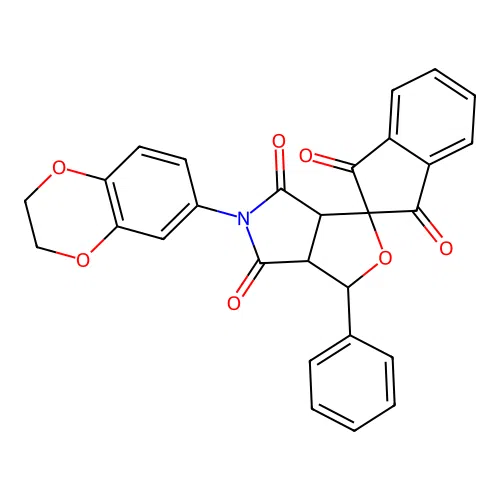5-(2,3-dihydro-1,4-benzodioxin-6-yl)-1-phenylspiro[3a,6a-dihydro-1H-furo[3,4-c]pyrrole-3,2'-indene]-1',3',4,6-tetrone structure