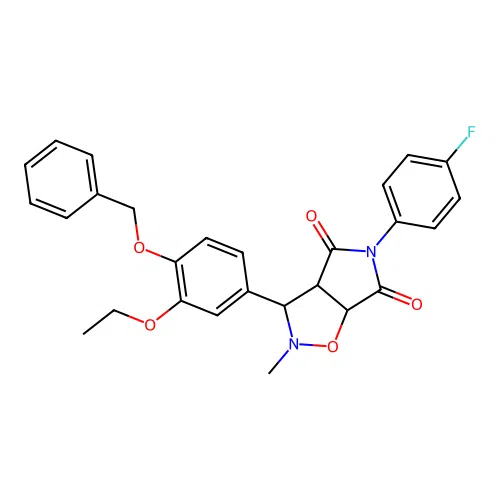3-(3-ethoxy-4-phenylmethoxyphenyl)-5-(4-fluorophenyl)-2-methyl-3a,6a-dihydro-3H-pyrrolo[3,4-d][1,2]oxazole-4,6-dione structure