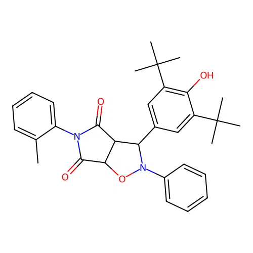 3-(3,5-di-tert-butyl-4-hydroxyphenyl)-2-phenyl-5-(o-tolyl)dihydro-2H-pyrrolo[3,4-d]isoxazole-4,6(5H,6aH)-dione structure