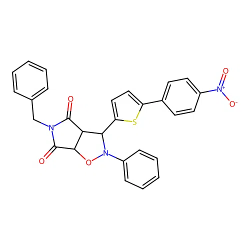 3-benzyl-8-[5-(4-nitrophenyl)thiophen-2-yl]-7-phenyl-6-oxa-3,7-diazabicyclo[3.3.0]octane-2,4-dione structure