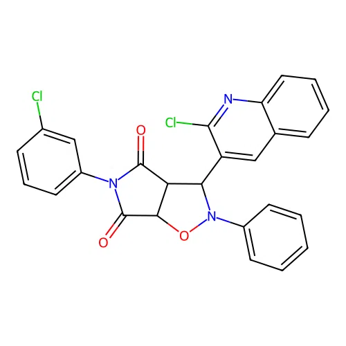 5-(3-chlorophenyl)-3-(2-chloroquinolin-3-yl)-2-phenyl-3a,6a-dihydro-3H-pyrrolo[3,4-d][1,2]oxazole-4,6-dione structure