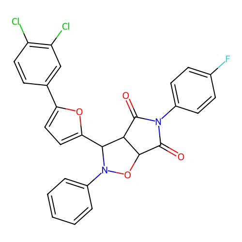 3-(5-(3,4-dichlorophenyl)furan-2-yl)-5-(4-fluorophenyl)-2-phenyldihydro-2H-pyrrolo[3,4-d]isoxazole-4,6(5H,6aH)-dione structure