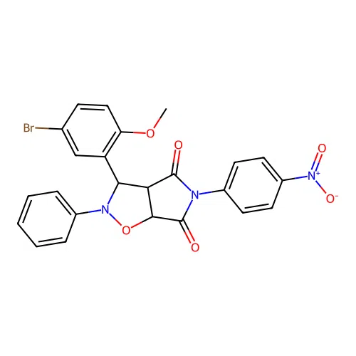 3-(5-bromo-2-methoxyphenyl)-5-(4-nitrophenyl)-2-phenyl-3a,6a-dihydro-3H-pyrrolo[3,4-d][1,2]oxazole-4,6-dione structure