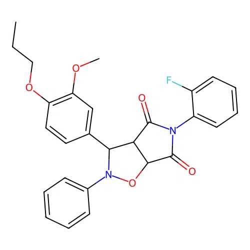 5-(2-fluorophenyl)-3-(3-methoxy-4-propoxyphenyl)-2-phenyl-3a,6a-dihydro-3H-pyrrolo[3,4-d][1,2]oxazole-4,6-dione structure