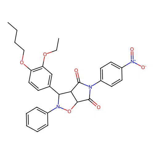 3-(4-butoxy-3-ethoxyphenyl)-5-(4-nitrophenyl)-2-phenyl-3a,6a-dihydro-3H-pyrrolo[3,4-d][1,2]oxazole-4,6-dione structure