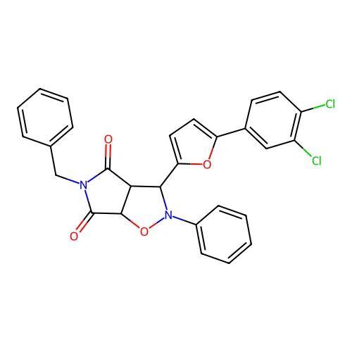 3-benzyl-8-[5-(3,4-dichlorophenyl)-2-furyl]-7-phenyl-6-oxa-3,7-diazabicyclo[3.3.0]octane-2,4-dione structure