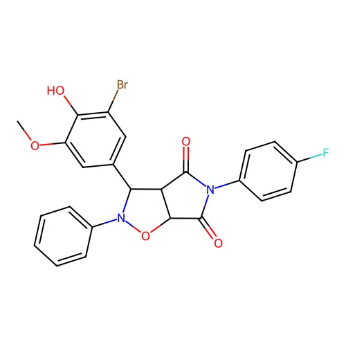 3-(3-bromo-4-hydroxy-5-methoxyphenyl)-5-(4-fluorophenyl)-2-phenyl-3a,6a-dihydro-3H-pyrrolo[3,4-d][1,2]oxazole-4,6-dione structure