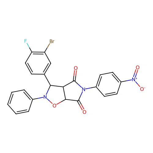 3-(3-bromo-4-fluorophenyl)-5-(4-nitrophenyl)-2-phenyl-3a,6a-dihydro-3H-pyrrolo[3,4-d][1,2]oxazole-4,6-dione structure