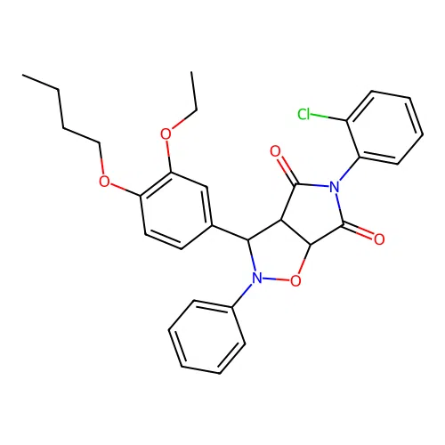 3-(4-butoxy-3-ethoxyphenyl)-5-(2-chlorophenyl)-2-phenyl-3a,6a-dihydro-3H-pyrrolo[3,4-d][1,2]oxazole-4,6-dione structure