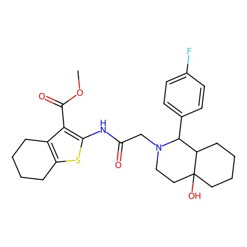 methyl 2-({[1-(4-fluorophenyl)-4a-hydroxyoctahydroisoquinolin-2(1H)-yl]acetyl}amino)-4,5,6,7-tetrahydro-1-benzothiophene-3-carboxylate structure
