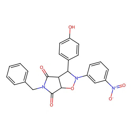 3-benzyl-8-(4-hydroxyphenyl)-7-(3-nitrophenyl)-6-oxa-3,7-diazabicyclo[3.3.0]octane-2,4-dione structure
