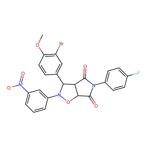 3-(3-bromo-4-methoxyphenyl)-5-(4-fluorophenyl)-2-(3-nitrophenyl)-3a,6a-dihydro-3H-pyrrolo[3,4-d][1,2]oxazole-4,6-dione structure