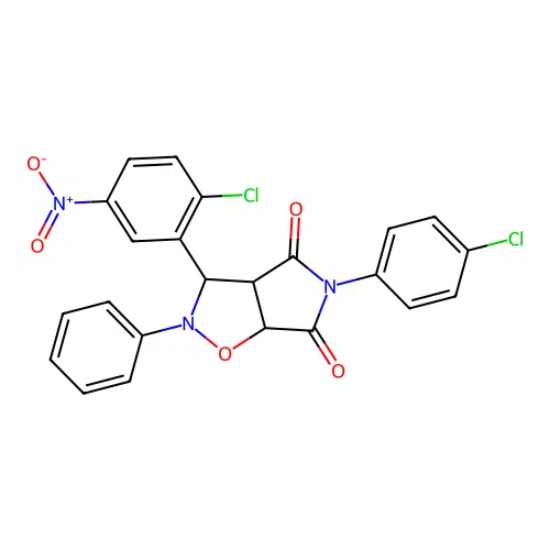 3-(2-chloro-5-nitrophenyl)-5-(4-chlorophenyl)-2-phenyl-3a,6a-dihydro-3H-pyrrolo[3,4-d][1,2]oxazole-4,6-dione structure