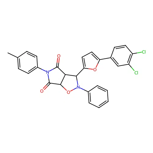 3-(5-(3,4-dichlorophenyl)furan-2-yl)-2-phenyl-5-(p-tolyl)dihydro-2H-pyrrolo[3,4-d]isoxazole-4,6(5H,6aH)-dione structure