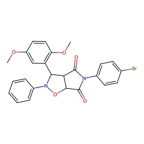 3-(4-bromophenyl)-8-(2,5-dimethoxyphenyl)-7-phenyl-6-oxa-3,7-diazabicyclo[3.3.0]octane-2,4-dione structure