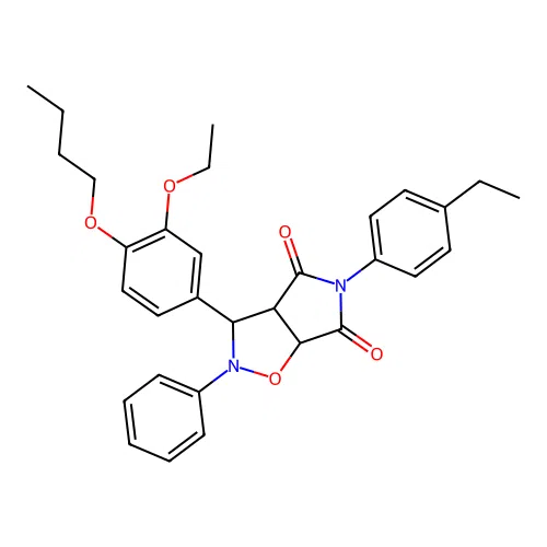 3-(4-butoxy-3-ethoxyphenyl)-5-(4-ethylphenyl)-2-phenyl-3a,6a-dihydro-3H-pyrrolo[3,4-d][1,2]oxazole-4,6-dione structure