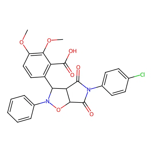 6-(5-(4-chlorophenyl)-4,6-dioxo-2-phenylhexahydro-2H-pyrrolo[3,4-d]isoxazol-3-yl)-2,3-dimethoxybenzoic acid structure