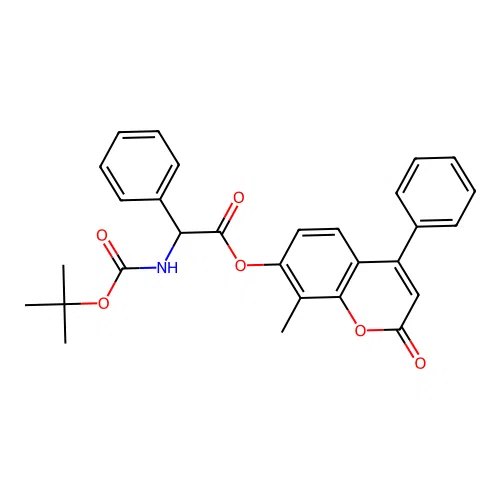 8-methyl-2-oxo-4-phenyl-2H-chromen-7-yl 2-((tert-butoxycarbonyl)amino)-2-phenylacetate structure