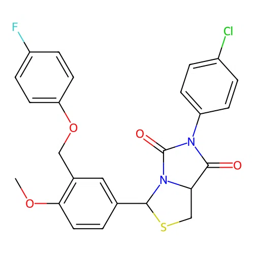 6-(4-chlorophenyl)-3-(3-((4-fluorophenoxy)methyl)-4-methoxyphenyl)dihydroimidazo[1,5-c]thiazole-5,7(3H,6H)-dione structure