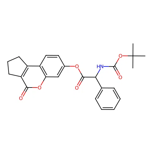 (4-oxo-2,3-dihydro-1H-cyclopenta[c]chromen-7-yl) 2-[(2-methylpropan-2-yl)oxycarbonylamino]-2-phenylacetate structure
