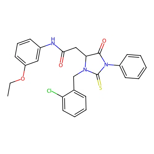 2-[3-(2-chlorobenzyl)-5-oxo-1-phenyl-2-thioxoimidazolidin-4-yl]-N-(3-ethoxyphenyl)acetamide structure