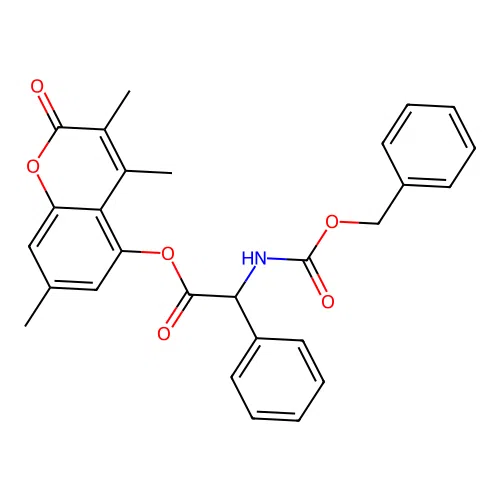 3,4,7-trimethyl-2-oxo-2H-chromen-5-yl 2-(((benzyloxy)carbonyl)amino)-2-phenylacetate structure
