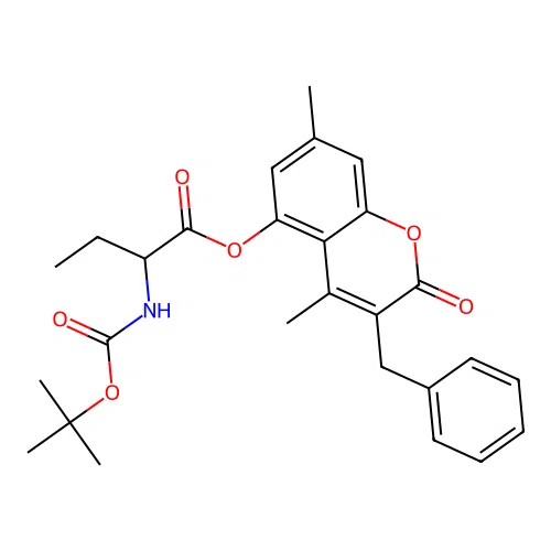 3-benzyl-4,7-dimethyl-2-oxo-2H-chromen-5-yl 2-((tert-butoxycarbonyl)amino)butanoate structure