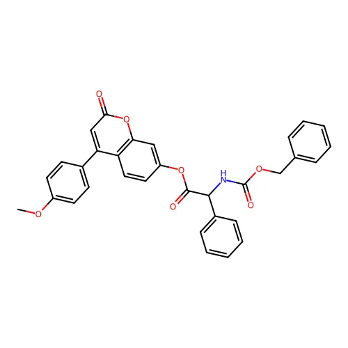 4-(4-methoxyphenyl)-2-oxo-2H-chromen-7-yl 2-(((benzyloxy)carbonyl)amino)-2-phenylacetate structure