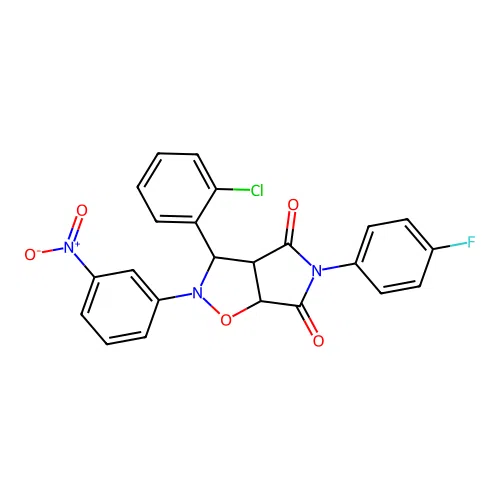 3-(2-chlorophenyl)-5-(4-fluorophenyl)-2-(3-nitrophenyl)-3a,6a-dihydro-3H-pyrrolo[3,4-d][1,2]oxazole-4,6-dione structure